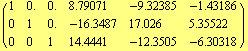 ( {{1, 0., 0., 8.79071, -9.32385, -1.43186}, {0, 1, 0., -16.3487, 17.026, 5.35522}, {0, 0, 1, 14.4441, -12.3505, -6.30318}} )
