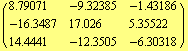 ( {{8.79071, -9.32385, -1.43186}, {-16.3487, 17.026, 5.35522}, {14.4441, -12.3505, -6.30318}} )