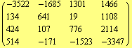 ( {{-3522, -1685, 1301, 1466}, {134, 641, 19, 1108}, {424, 107, 776, 2114}, {514, -171, -1523, -3347}} )