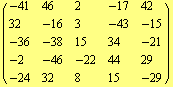 ( {{-41, 46, 2, -17, 42}, {32, -16, 3, -43, -15}, {-36, -38, 15, 34, -21}, {-2, -46, -22, 44, 29}, {-24, 32, 8, 15, -29}} )