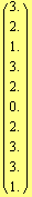 ( {{3.}, {2.}, {1.}, {3.}, {2.}, {0.}, {2.}, {3.}, {3.}, {1.}} )