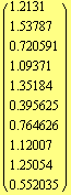 ( {{1.2131}, {1.53787}, {0.720591}, {1.09371}, {1.35184}, {0.395625}, {0.764626}, {1.12007}, {1.25054}, {0.552035}} )